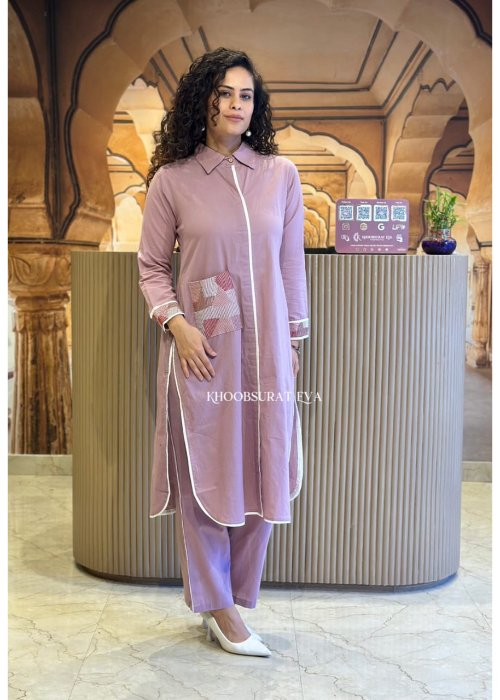 Embroidered Shirt-Style Co-Ord Set