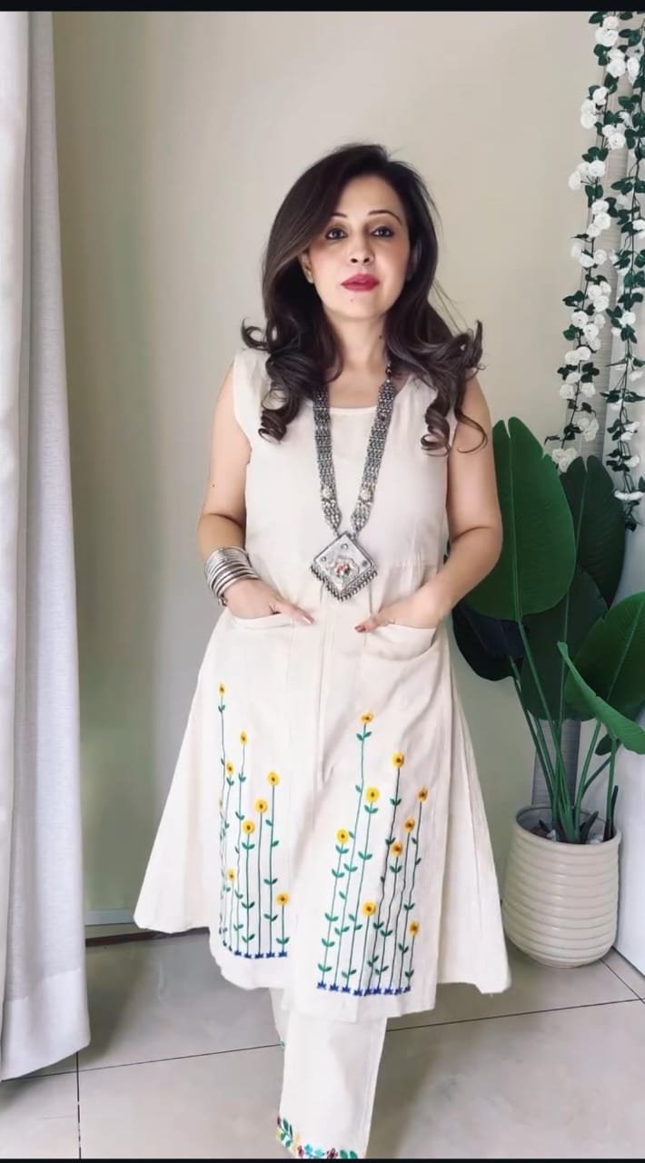 Cotton Flex Thread Work Kurti Pant Co-Ord Set