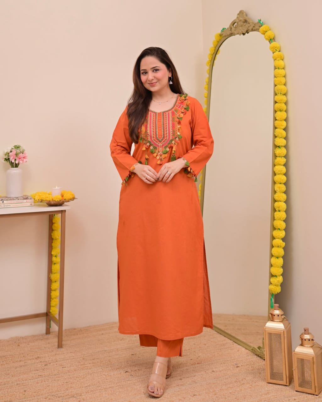 Pure Cotton Festive Embroidered Kurta Pant Set