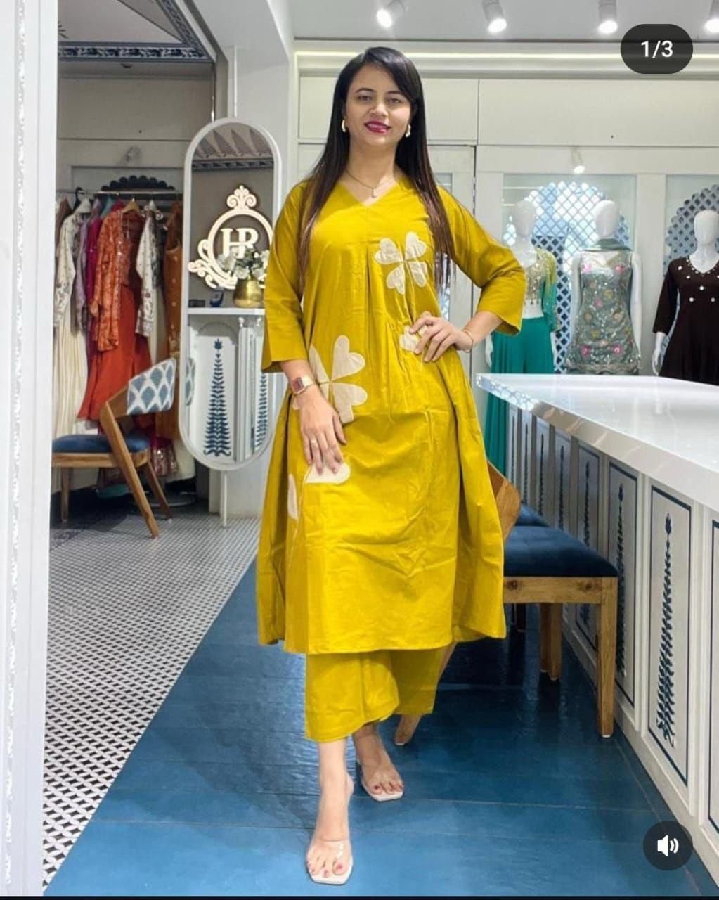 Yellow Cotton Patchwork Cord-Set