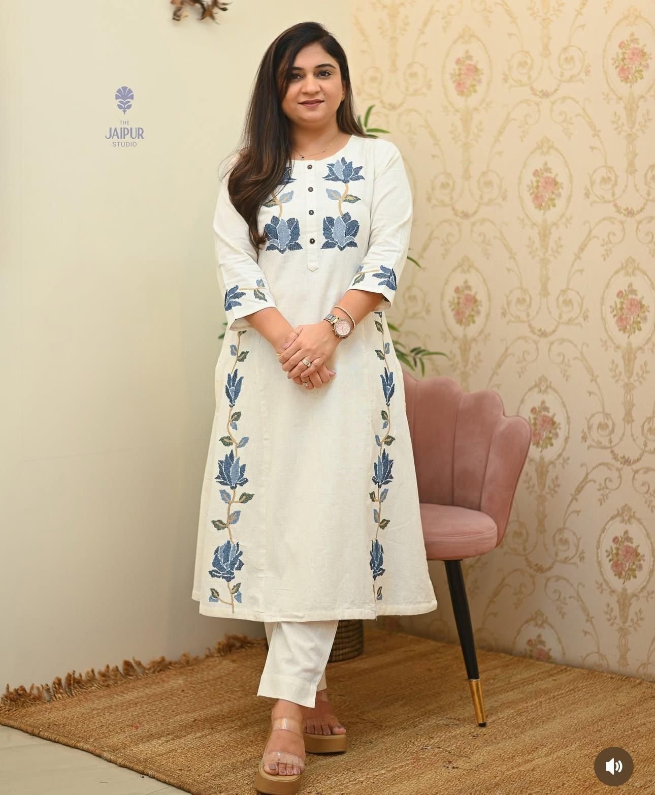 White Cotton Flex Embroidered Co-ord Set