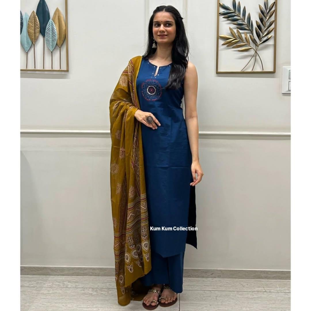 Handloom A-Line Kurti Set with Mulmul Dupatta