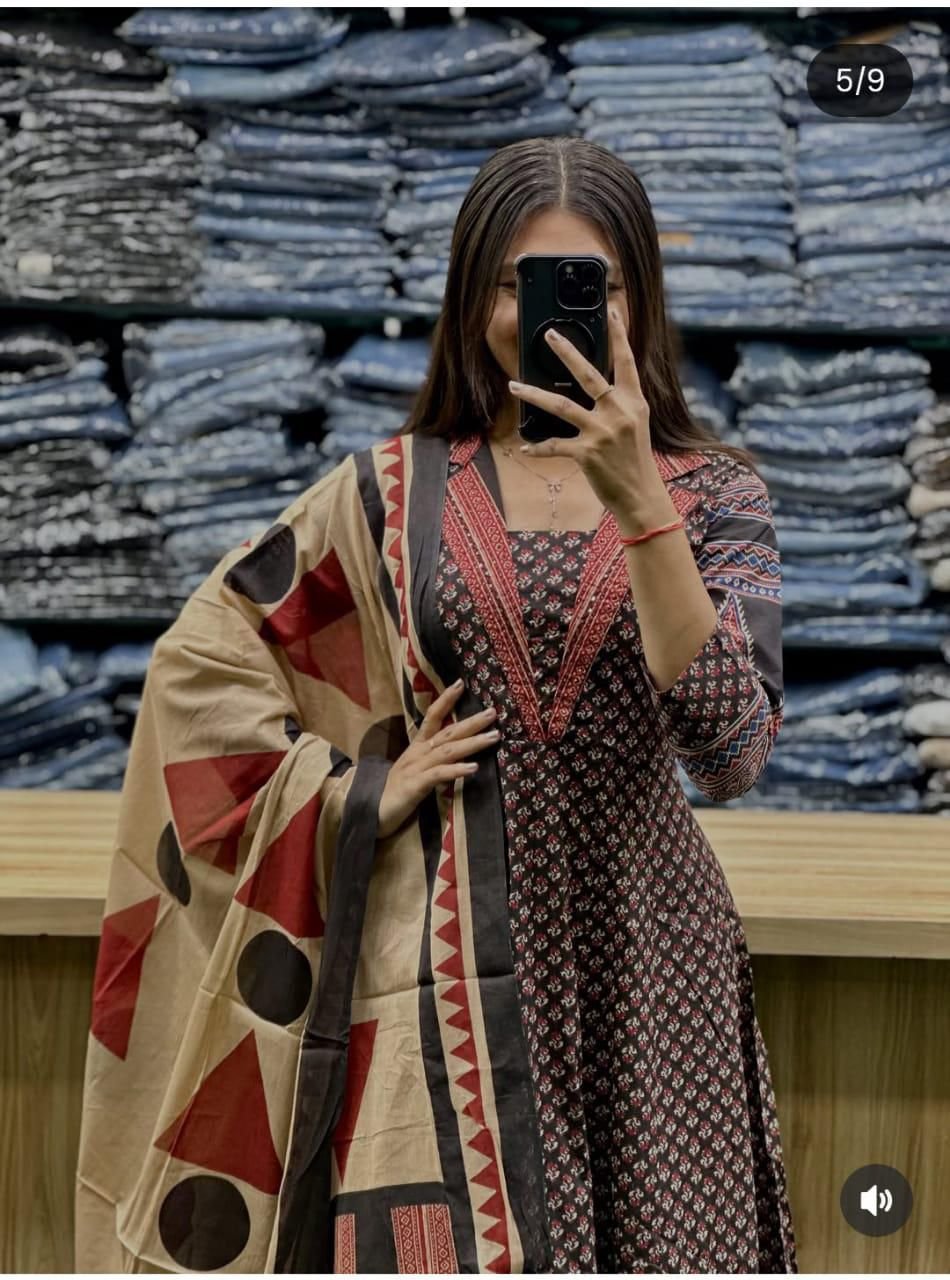 Cotton Handwork Kurti Palazzo Dupatta Set