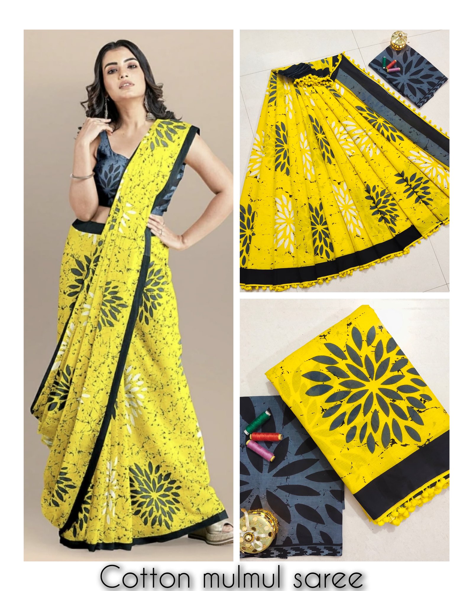 Bagru Block Print Mulmul Cotton Saree