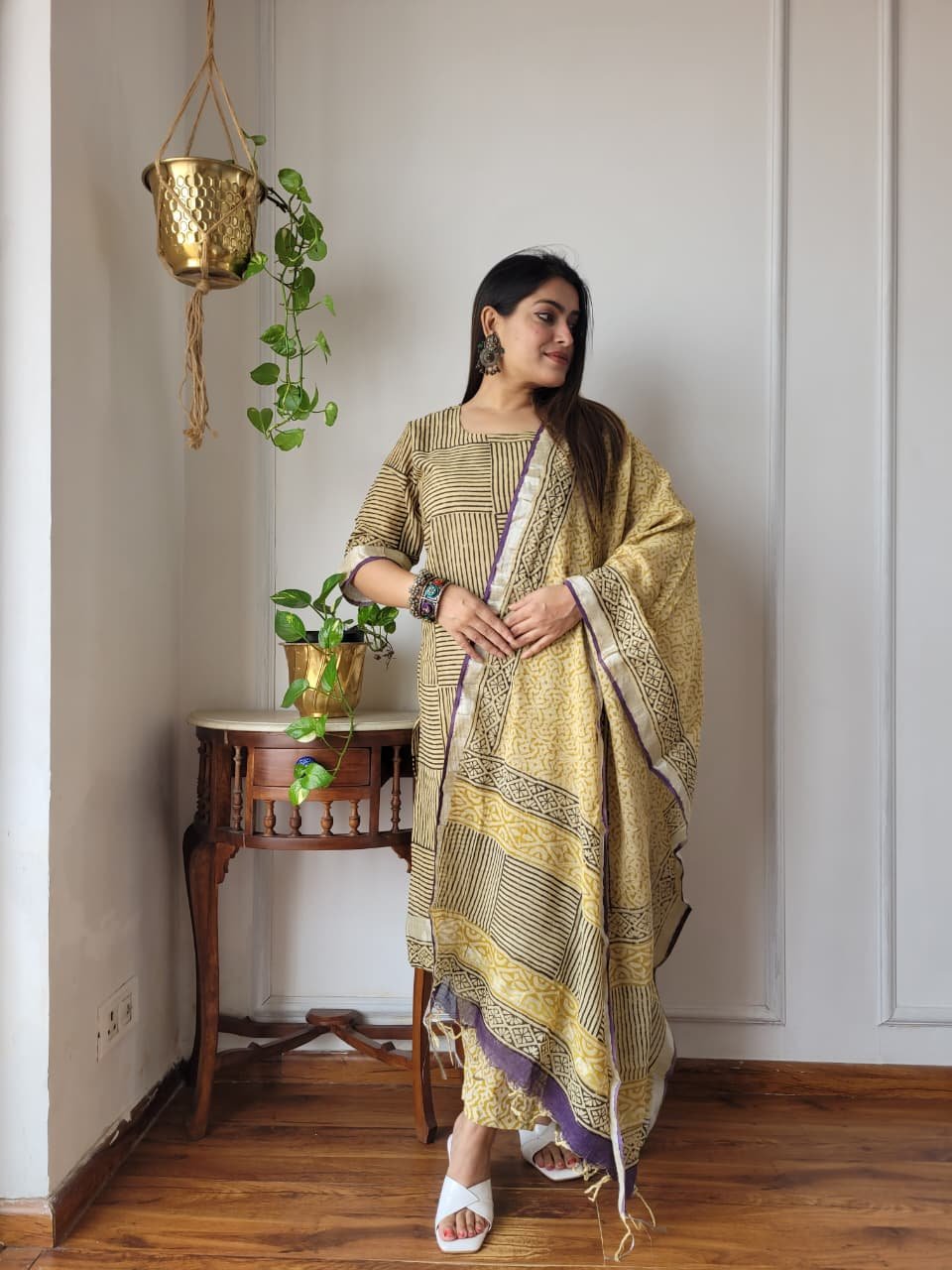 Yellow Bagru Hand Block Printed Linen Suit Set