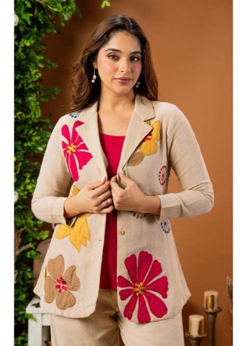 Flex Embroidered Blazer Three-Piece Set