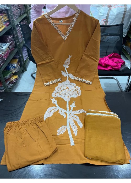 Pure Mul Cotton Floral Embroidered Pant Set