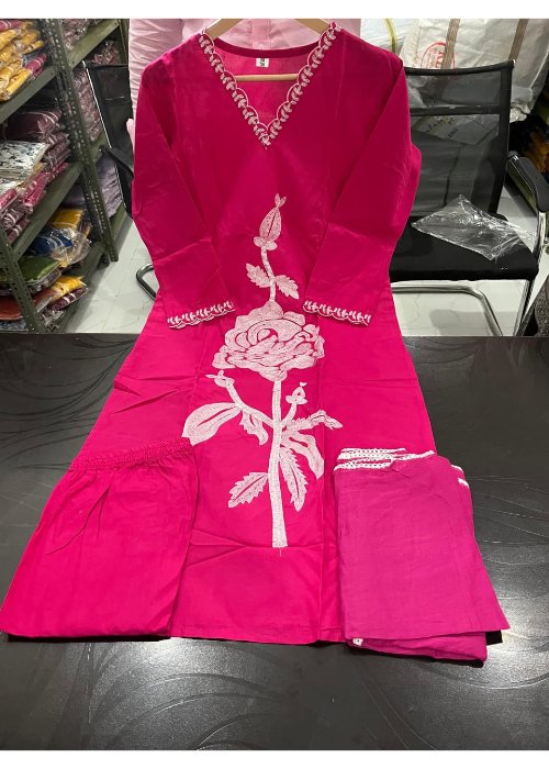 Pure Mul Cotton Floral Embroidered Pant Set