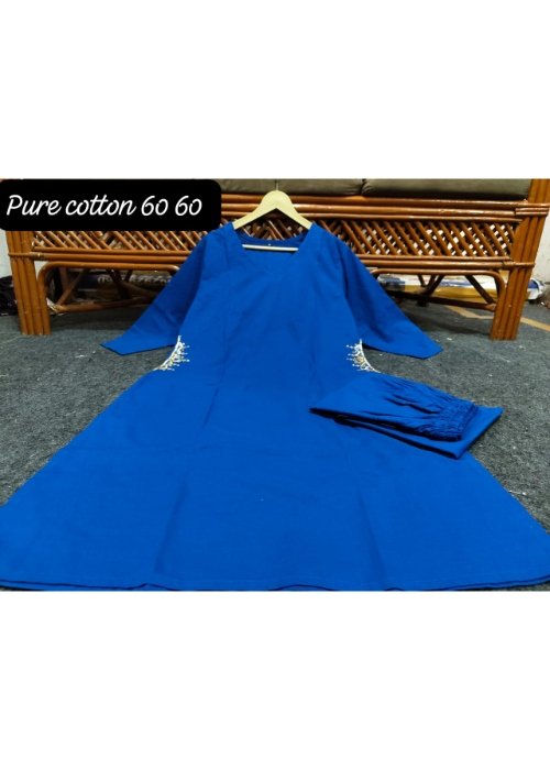 Blue Pure Cotton Kurti Palazzo Set