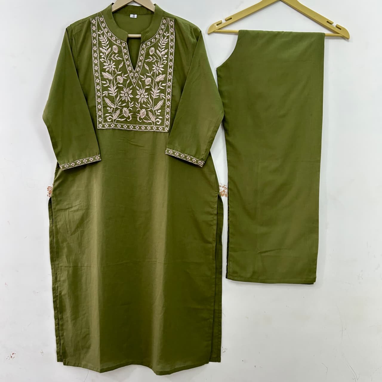 Cotton Thread Embroidered Kurti Palazzo Set