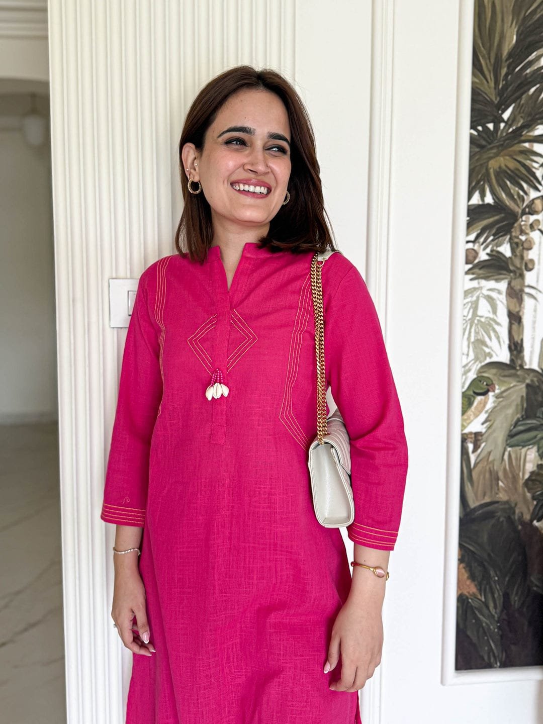 Cotton Slub Thread Detail Kurti Palazzo Set