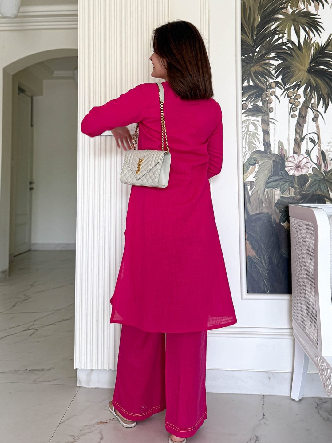 Cotton Slub Thread Detail Kurti Palazzo Set