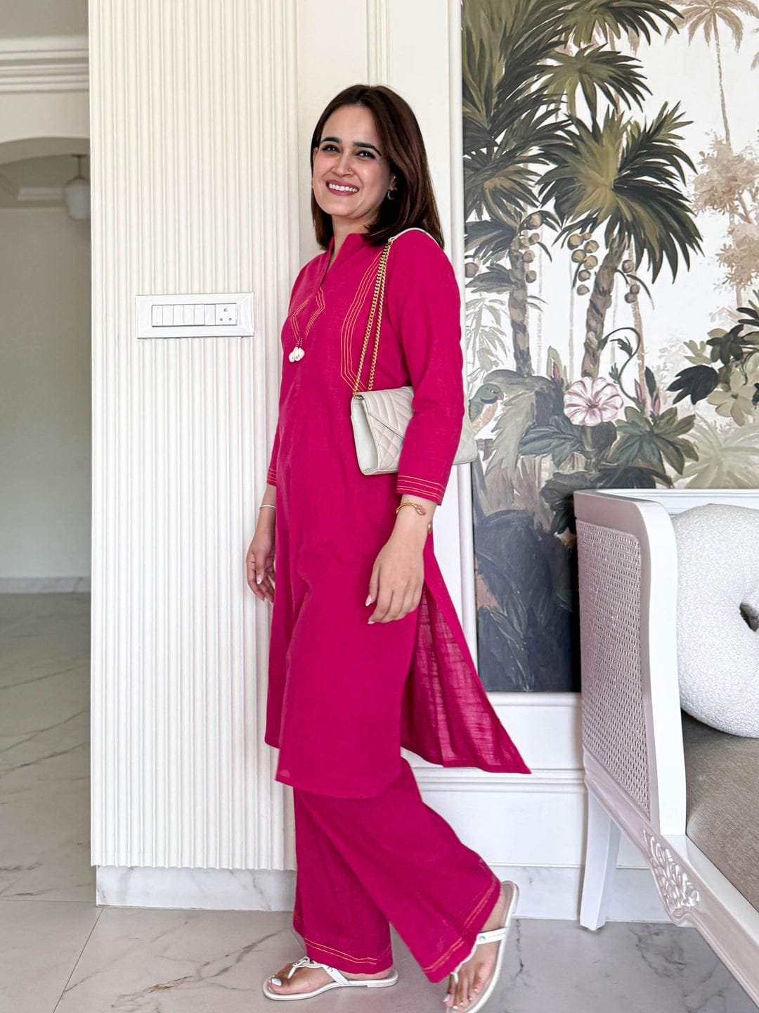 Cotton Slub Thread Detail Kurti Palazzo Set