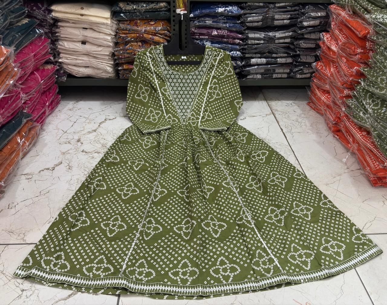 Green Cotton Embroidered 3-Piece Suit Set