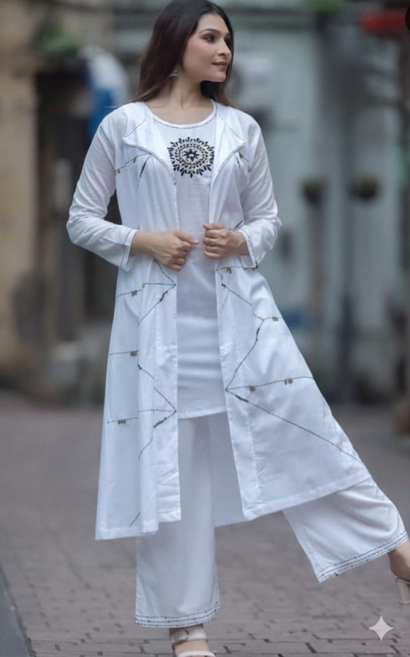 White Cotton 3-Piece Co-Ord Set